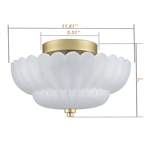 Scalloped milk glass flush mount ceiling light detail view