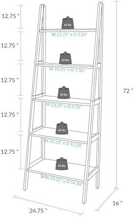 Ladder bookcase styled with books and decor