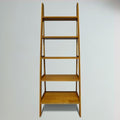 Solid wood 5-shelf ladder bookcase in chestnut