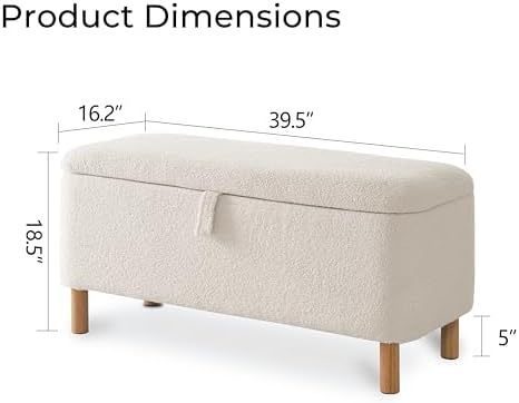 Boucle storage bench with lid open showing storage