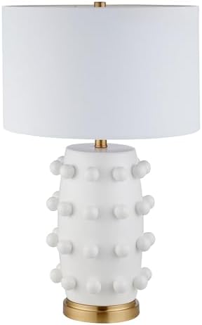 Sculptural ceramic orb table lamp with fabric drum shade