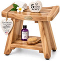 Solid teak shower bench with lower storage shelf