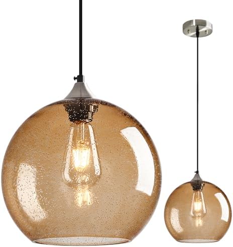 Seeded glass globe pendant light in coffee tone