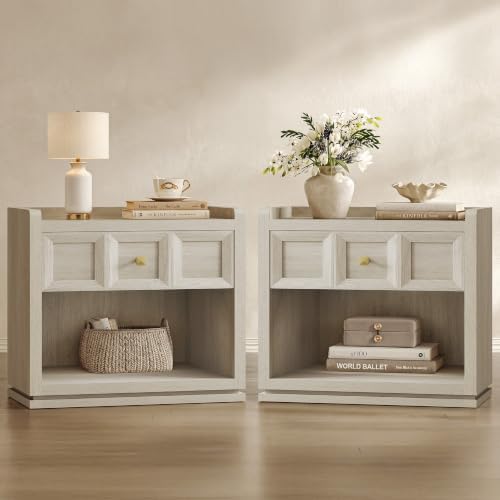 Nightstand drawer open showing storage