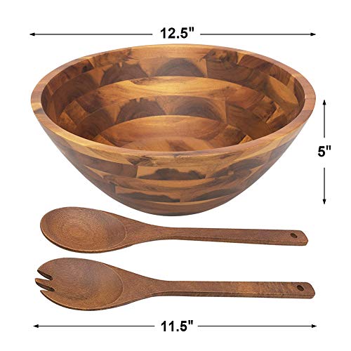 Acacia wood salad bowl set dimensions