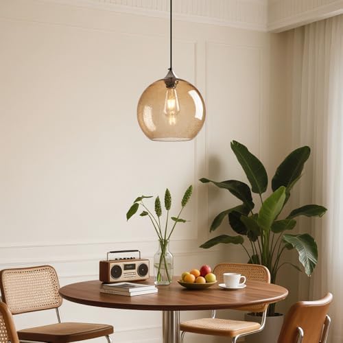 Close-up of seeded glass texture on pendant light
