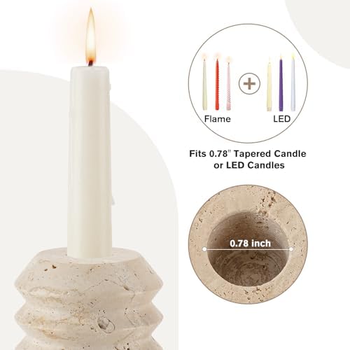 Travertine candle holders on a dining table