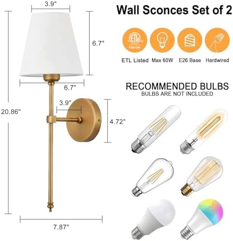 Brass wall sconce fabric shade detail