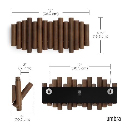 Umbra Picket walnut wall hook rack styled in entryway