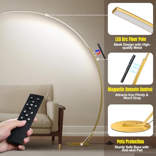 Brass arc floor lamp remote control detail