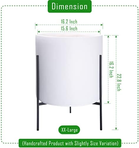 Planter dimensions diagram showing pot and stand height