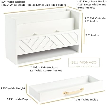 Desk organizer styled on a white desk with mail and stationery