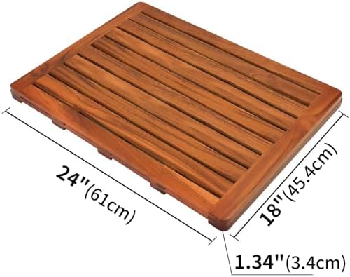 Teak bath mat close up of slatted wood design