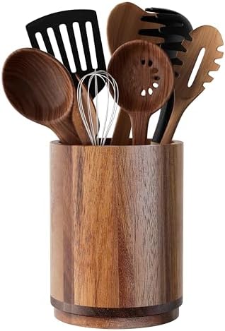 Utensil holder styled on a kitchen counter with tools