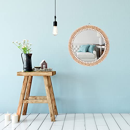 Rattan bead mirror hanging hardware detail