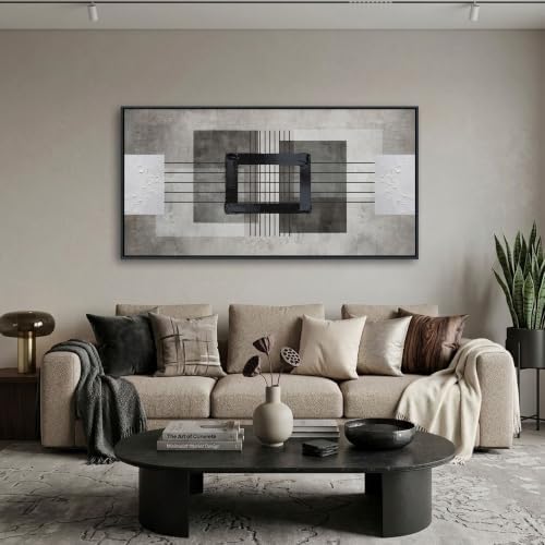 Close-up of textured canvas and solid wood frame