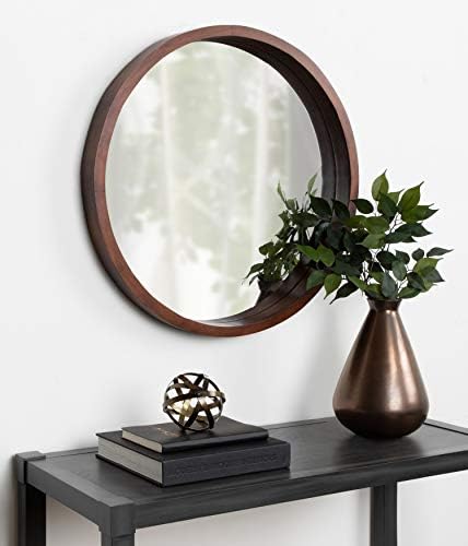 Round walnut wall mirror hanging hardware detail