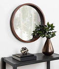 Round walnut wall mirror hanging hardware detail
