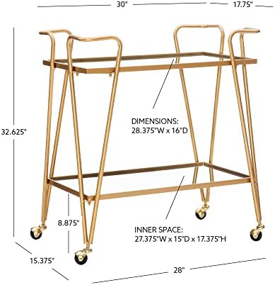 Brass bar cart styled with glassware and bottles