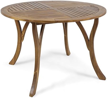 Round acacia wood outdoor dining table with teak finish