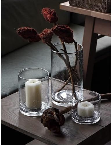 Close-up of seeded bubble texture in glass candle holder