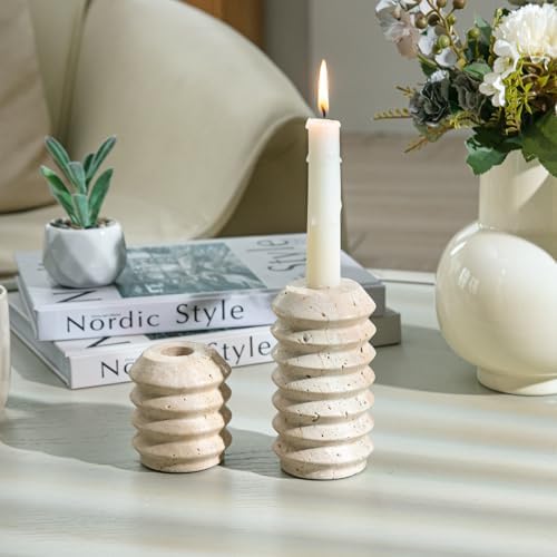 Travertine candle holders front view
