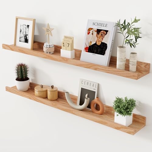 Solid oak picture ledge shelves, set of 2