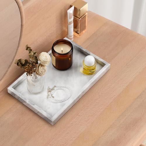 Close-up of natural marble veining on vanity tray