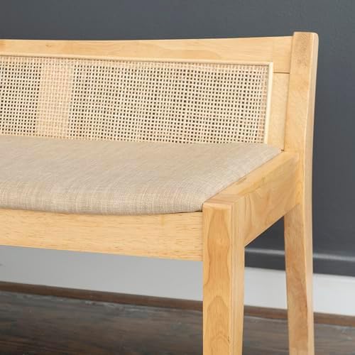 Cane bench solid wood leg detail