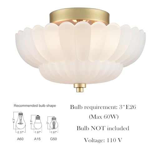 Scalloped milk glass flush mount ceiling light styled in hallway