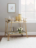 Brass bar cart close up of frame detail