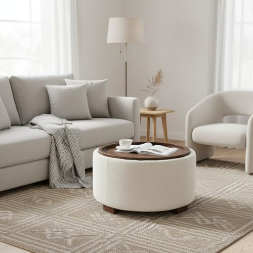 Boucle storage ottoman texture detail