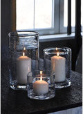 Hand-blown glass hurricane candle holders, set of 3