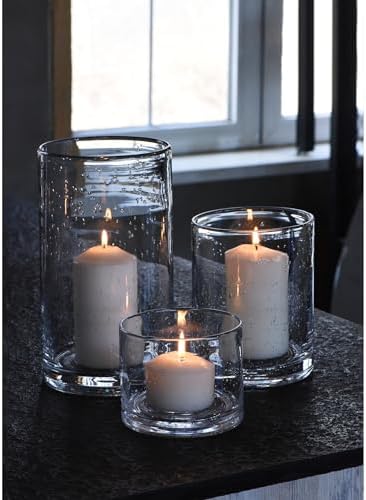 Hand-blown glass hurricane candle holders, set of 3