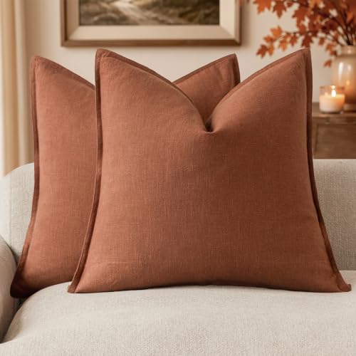 Rust orange linen-blend throw pillow covers, set of 2