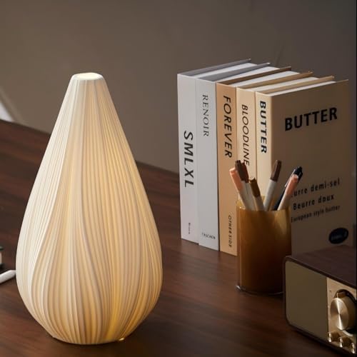 Fluted ceramic table lamp warm ambient glow