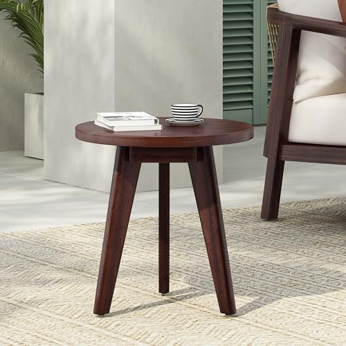 Round acacia wood outdoor side table