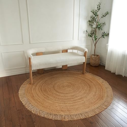 Round jute rug in a living room
