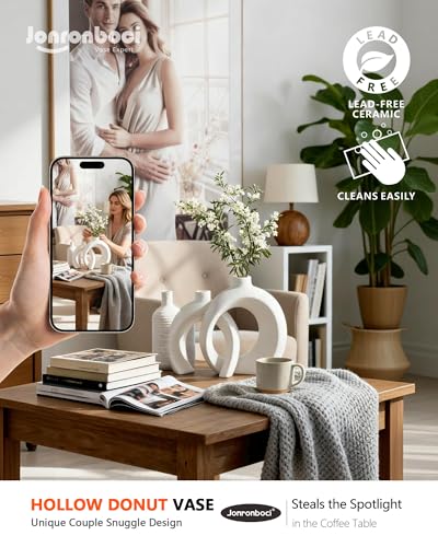 Donut ceramic vase set on console table