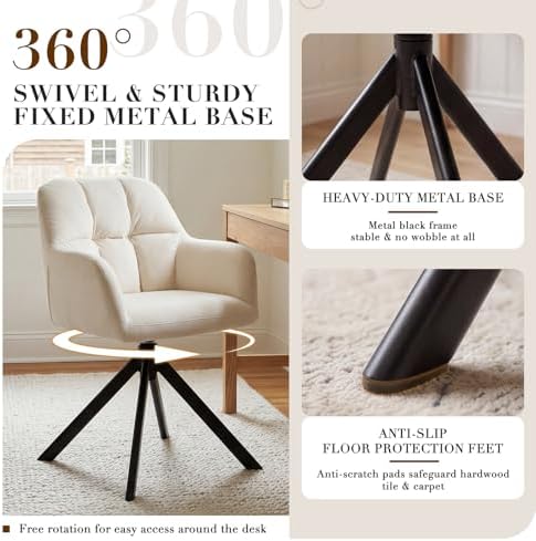 Velvet desk chair styled at a wood desk