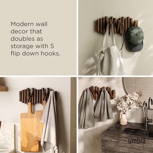 Umbra Picket walnut wall hook rack detail of wood grain