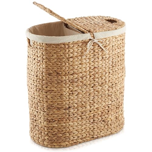 Woven water hyacinth laundry hamper with fitted lid