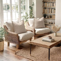 Oatmeal linen pillow covers styled in a living room