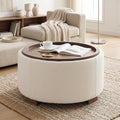 Boucle storage ottoman coffee table styled in a living room