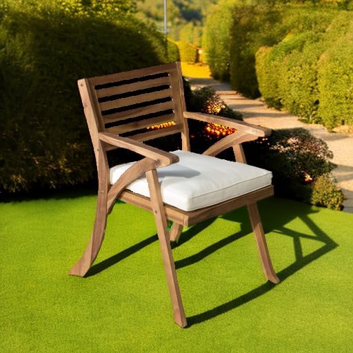 Close-up of the patio chair's acacia wood and teak finish