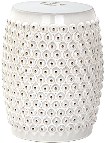 Nailhead textured ceramic garden stool in cream