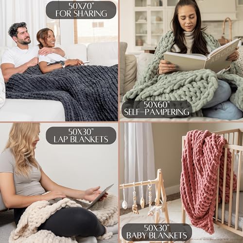 Chunky knit throw blanket folded on sofa