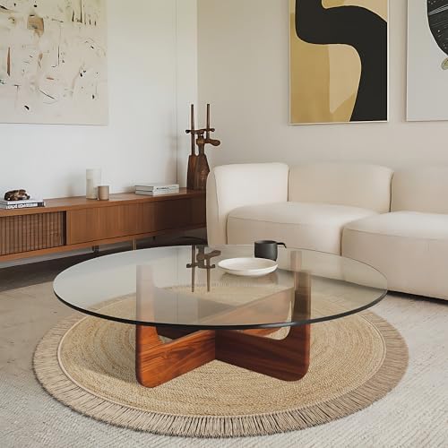 Round jute area rug full view