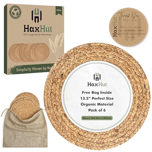Woven rattan placemats set of six styled on a dining table
