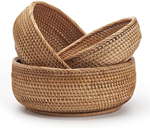 Hand-woven rattan baskets, set of 3